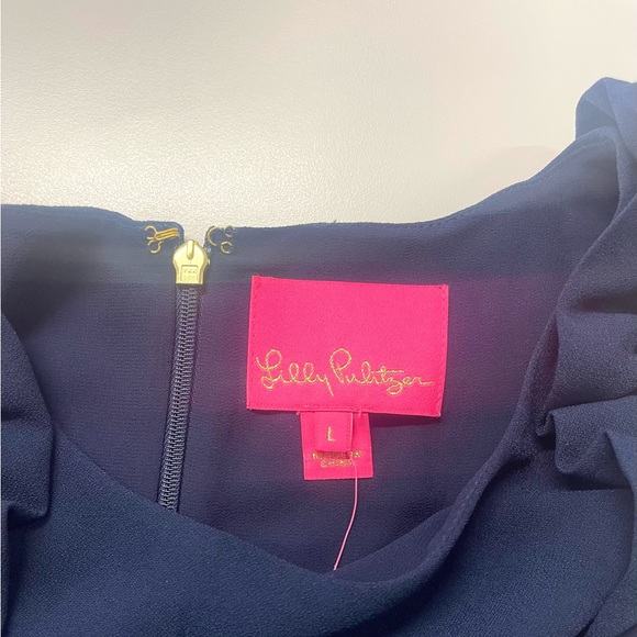 NWT Lilly Pulitzer Navy Kailee Ruffle Shift Mini Dress Career Work Attire LARGE - Picture 8 of 12